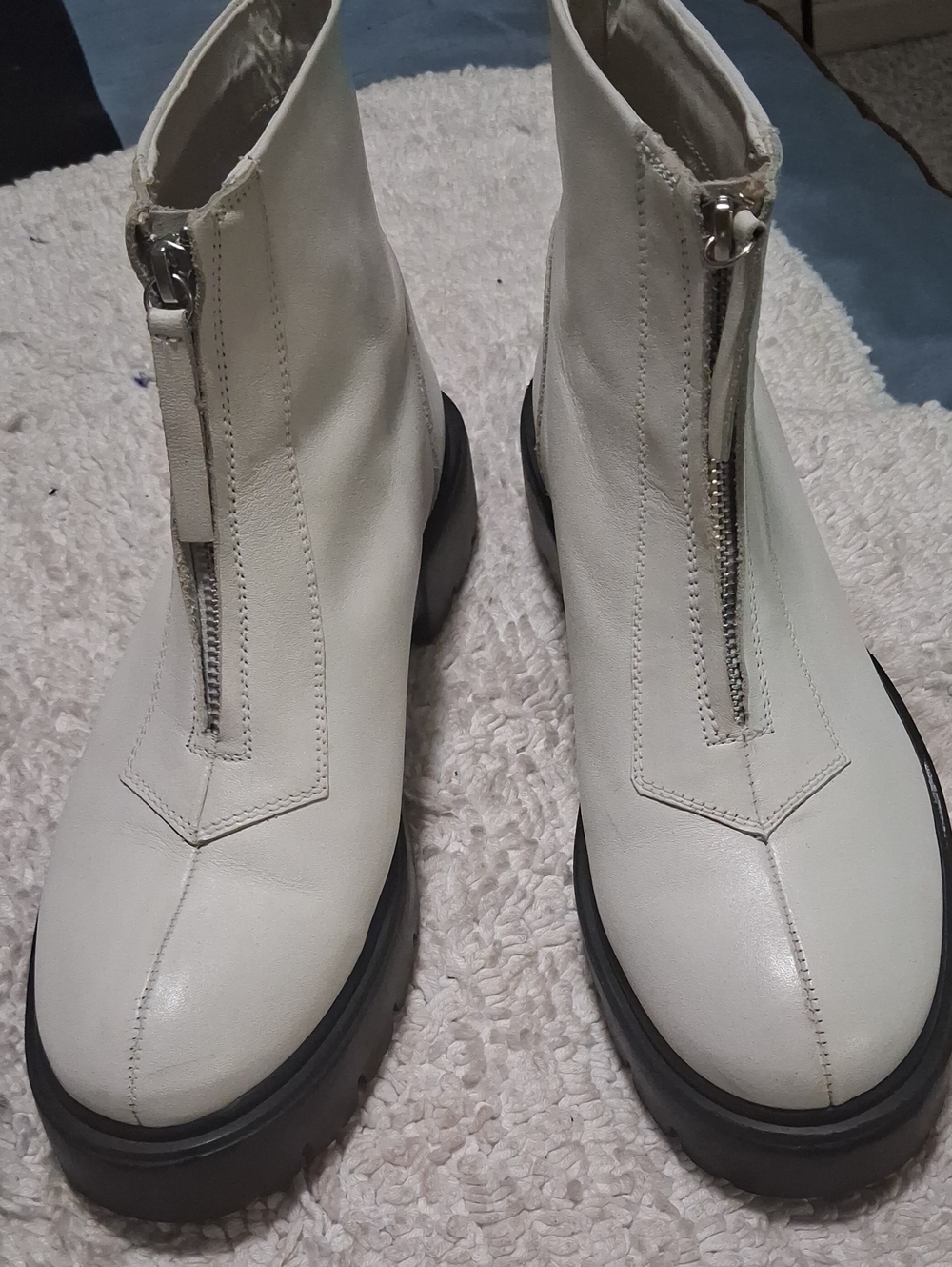 Matisse White Front-Zip Chelsea Booties with Chunky Black Sole